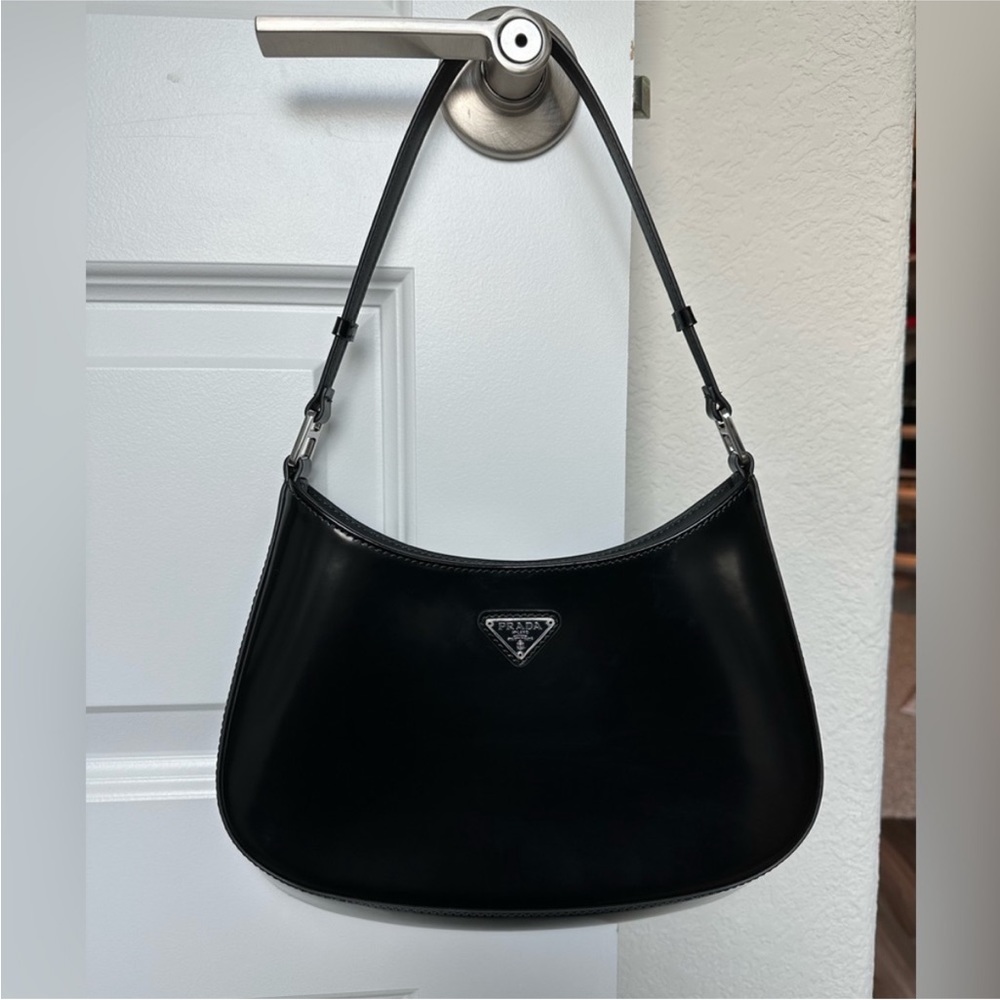 Black Prada Cleo Brushed Leather Shoulder Bag